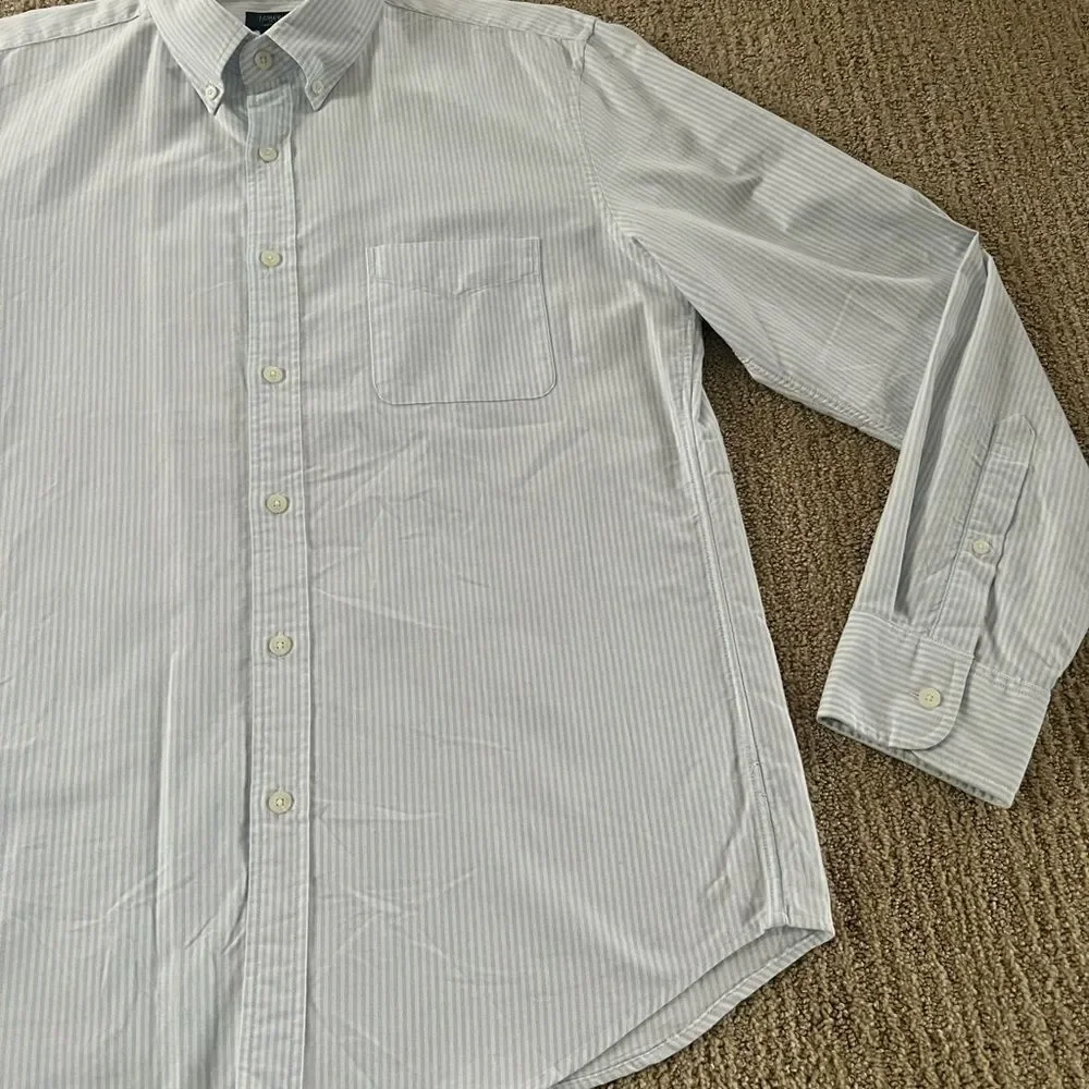 J. Crew Light Blue Collared Striped Oxford Slim Button Down Shirt